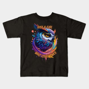 Just A Girl Who Loves Owls Splash Art Kids T-Shirt